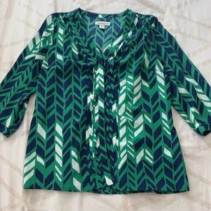 Coldwater Creek Women's Green and Blue Patterned Blouse